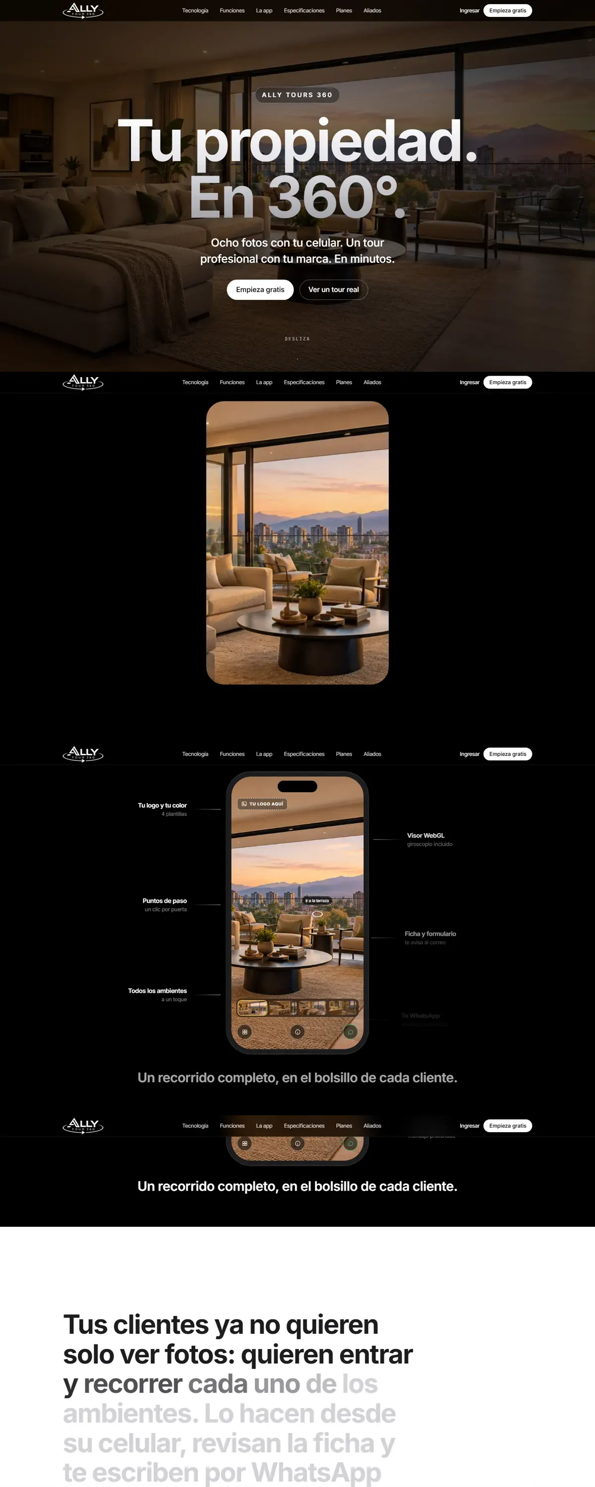 Página completa de Ally Tours 360 en computador