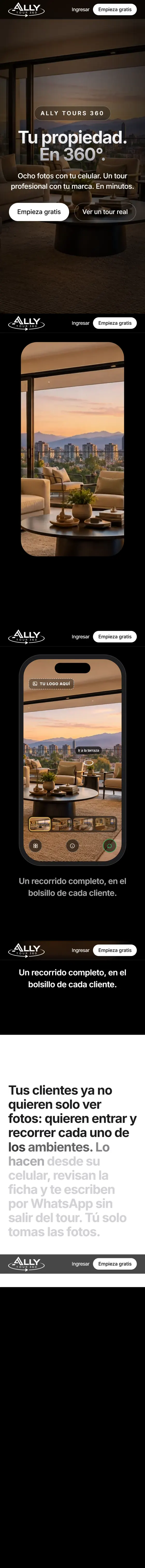 Página completa de Ally Tours 360 en celular