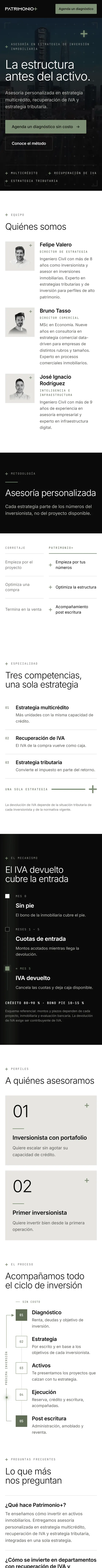 Página completa de Patrimonio+ en celular